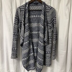 Lucky Brand Women's Size Small Boho Style Open Front Cardigan Blue White Fringe